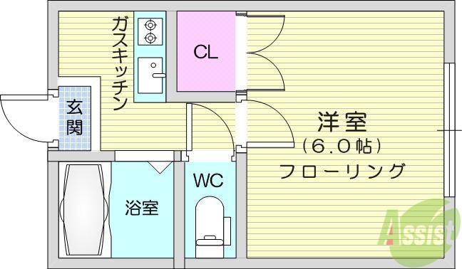 A・PART1(1K/1階)の間取り写真