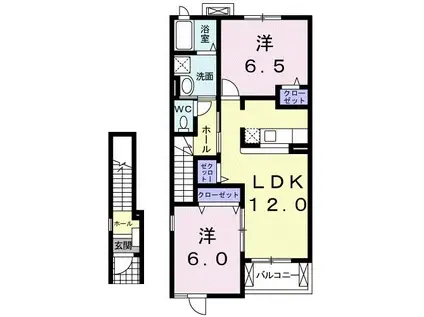 ヴィラリバーサイドC(2LDK/2階)の間取り写真