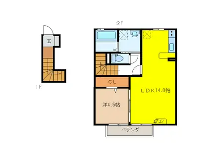 G-ROOM飯柄(1LDK/2階)の間取り写真