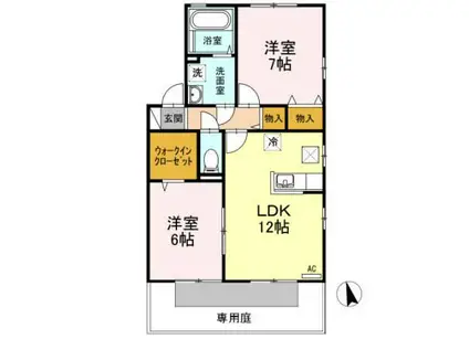 リビングタウン松縄A棟(2LDK/1階)の間取り写真