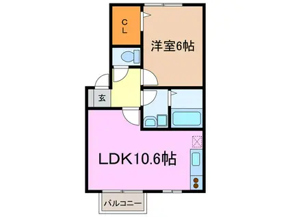レザンコートA棟・B棟(1LDK/2階)の間取り写真