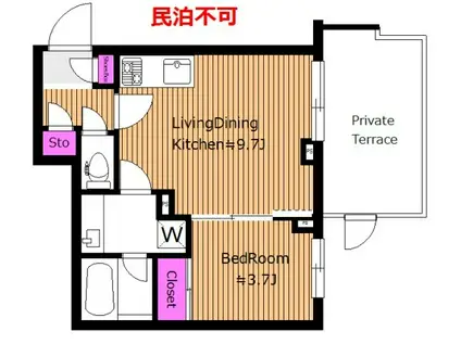 10号商店街至近定期2年 ファレール笹塚 A(1LDK/1階)の間取り写真