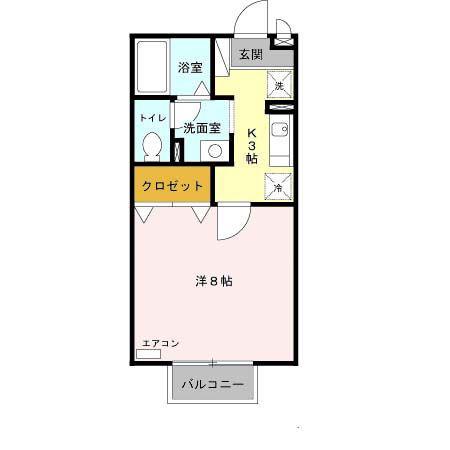 ドゥシェル(1K/2階)の間取り写真