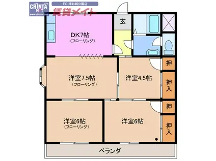 ガーデンヒルズ1号館(4DK/3階)の間取り写真