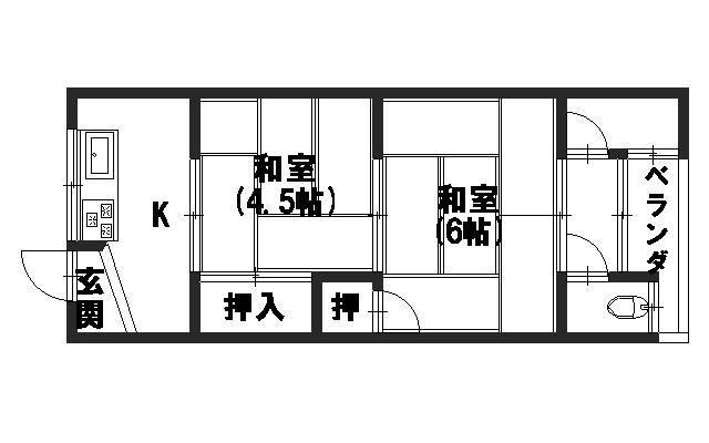 孝栄ハイツ(2K/1階)の間取り写真