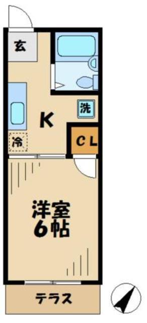 ホープヒルハウス(1K/1階)の間取り写真