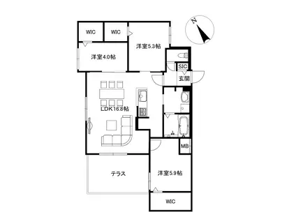 ブランシャール山の手3-2(3LDK/1階)の間取り写真