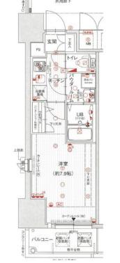 エスリード三宮旭通(1K/11階)の間取り写真