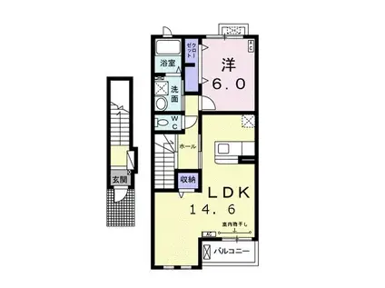 アクティブ イワサキ A(1LDK/2階)の間取り写真