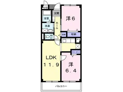 ロジュマンオヤマ(2LDK/1階)の間取り写真