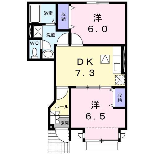 マーヴェラスヴィラC(2DK/1階)の間取り写真