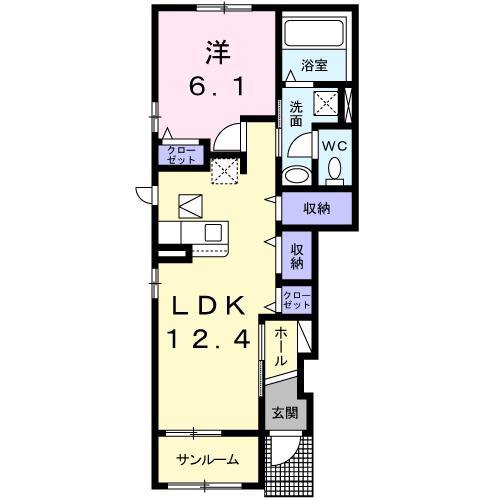ひまわり(1LDK/1階)の間取り写真