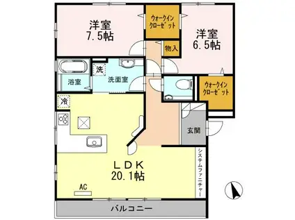 ラグジュアリ新涯A(2LDK/2階)の間取り写真