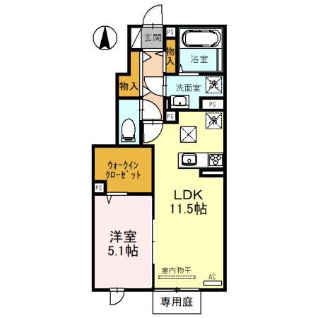 D-ROOM社II(1LDK/1階)の間取り写真