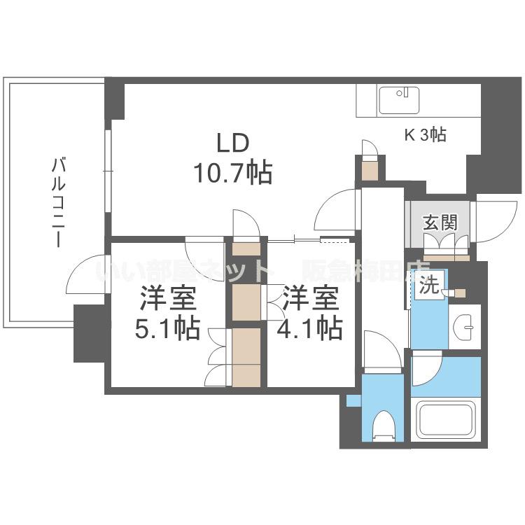 BRILLIATOWER箕面船場TOP OF THE HILL(2LDK/11階)の間取り写真