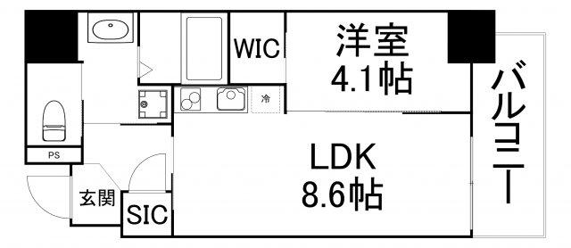 アドバンス上町台シュタット(1LDK/5階)の間取り写真