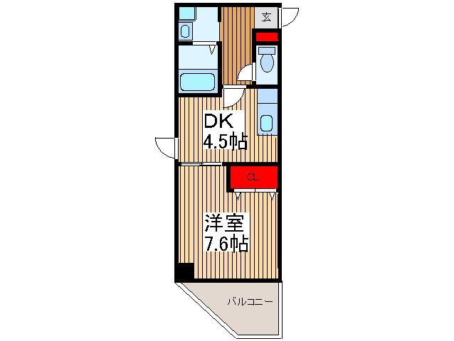 ラディアントコート(1DK/4階)の間取り写真