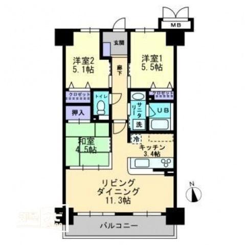 アルファライフ中央通(3LDK/10階)の間取り写真