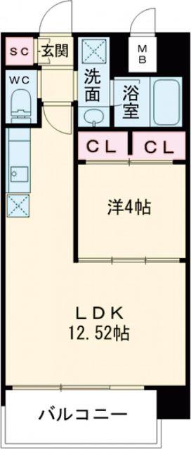 プレジオ八戸ノ里(1LDK/3階)の間取り写真