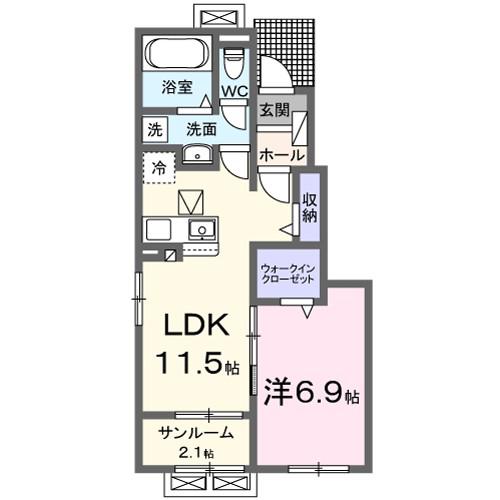 ビレッジハイマウンテンA(1LDK/1階)の間取り写真