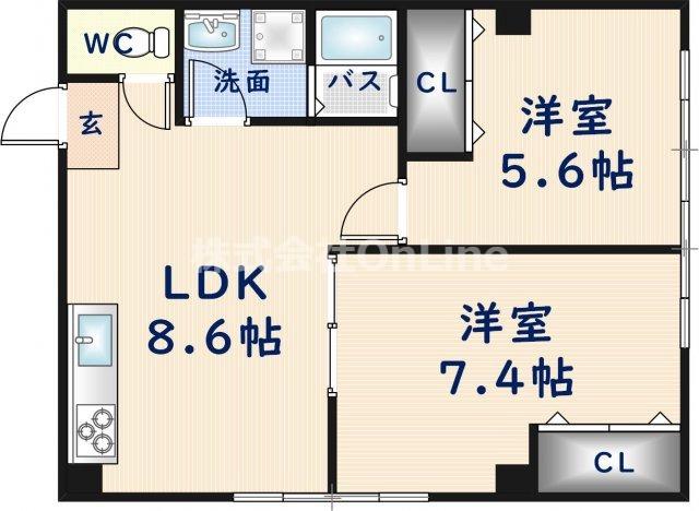 ダイワ高井田ビル(2LDK/2階)の間取り写真