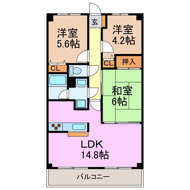 ユニオンヒルズ丘下(3LDK/5階)の間取り写真