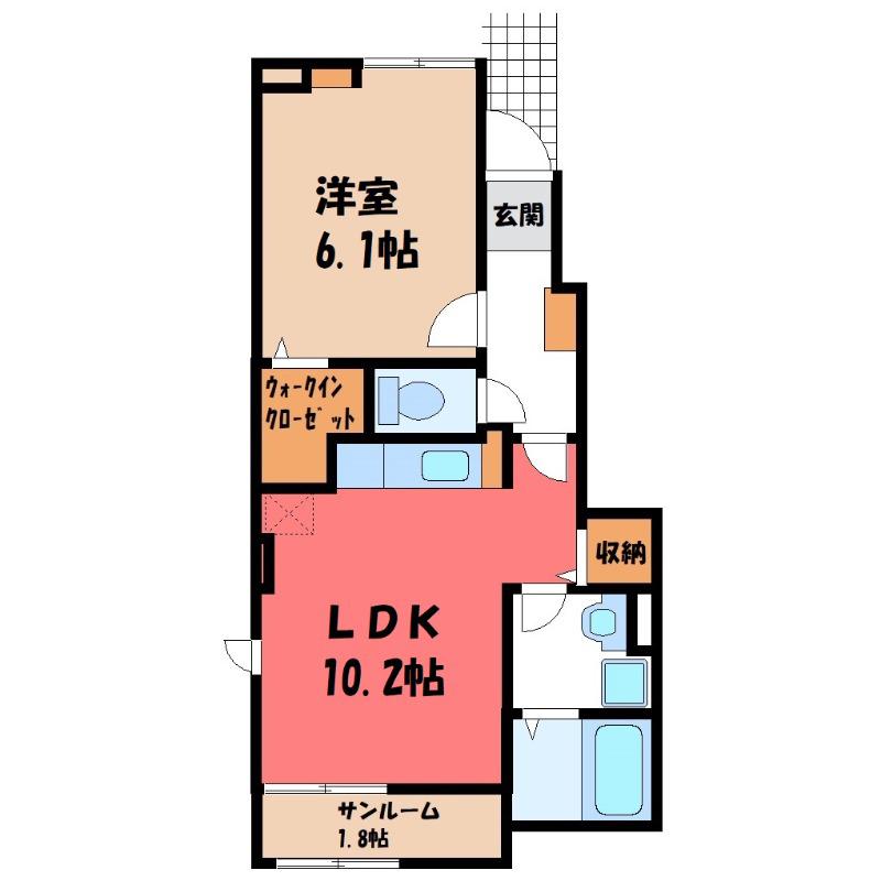 フォックス ゲート M(1LDK/1階)の間取り写真