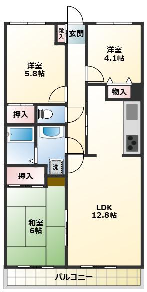 コルベイユ天神(3LDK/2階)の間取り写真