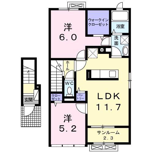 リーファ・ヴィラ ヤマキドI(2LDK/2階)の間取り写真