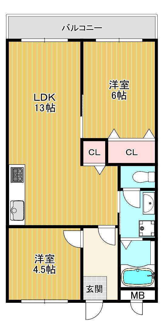 レオハイム木屋(2LDK/3階)の間取り写真