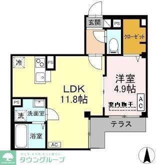 SKYE RESIDENCE 元住吉(1LDK/1階)の間取り写真