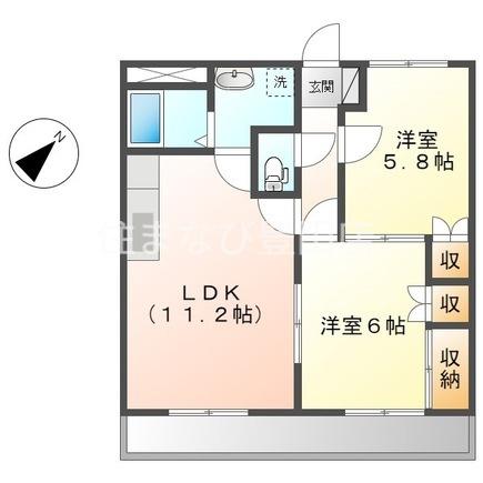 フェニックスKAWAI C棟(2LDK/2階)の間取り写真