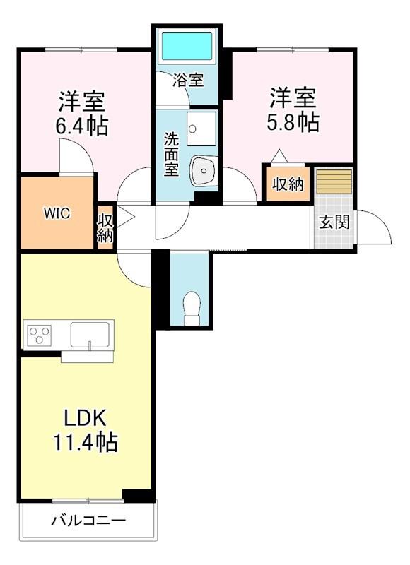 ルミエール 平井(2LDK/2階)の間取り写真