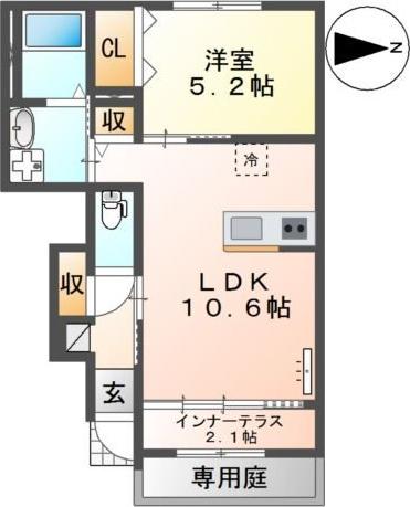 フレグラント・オリーヴ(1LDK/1階)の間取り写真