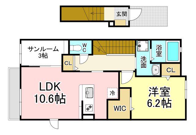 サンシャイン宮の下(1LDK/2階)の間取り写真