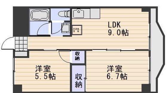 ハイデンス岡山(2LDK/2階)の間取り写真