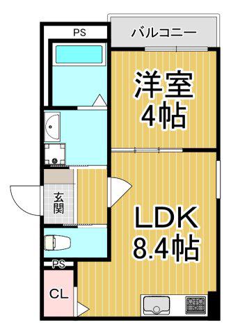ハルカス武庫川(1LDK/2階)の間取り写真