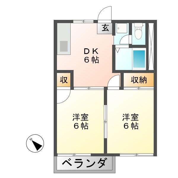 平成後田ハイツ(2DK/2階)の間取り写真