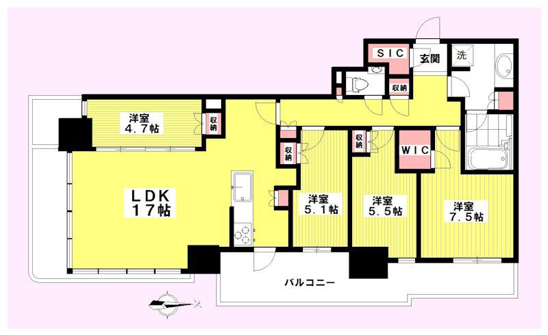 幕張ベイパーク ライズゲートタワー(4LDK/23階)の間取り写真