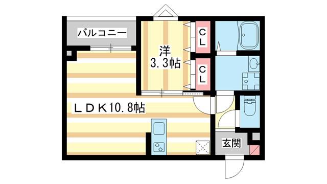 ジーメゾン大和郡山カシータ(1LDK/2階)の間取り写真