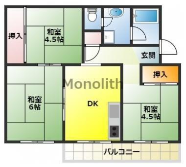 鶴山台34号棟(3DK/3階)の間取り写真