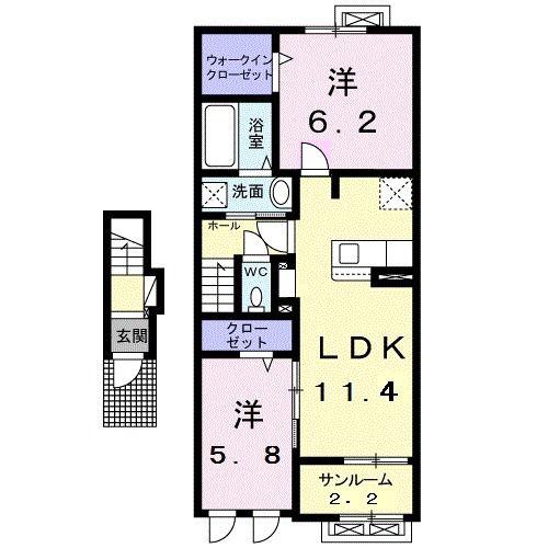 ラパン町村 II(2LDK/2階)の間取り写真