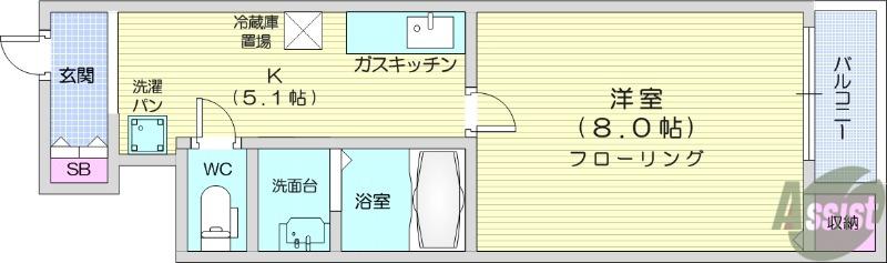 クリスタル(1K/1階)の間取り写真