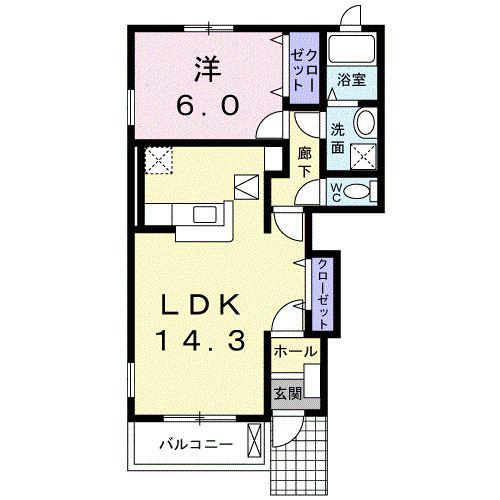 メルティー・アイIIA(1LDK/1階)の間取り写真