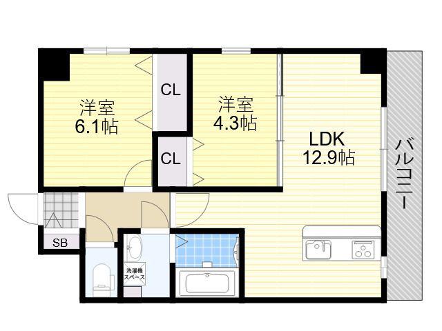 PARKHILLS安堂寺町(2LDK/8階)の間取り写真