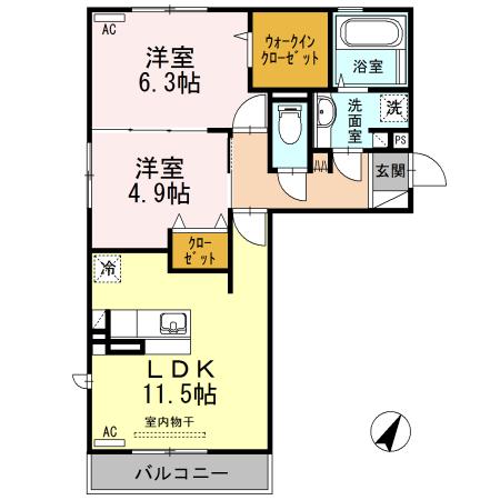 カーサマローネ(2LDK/3階)の間取り写真