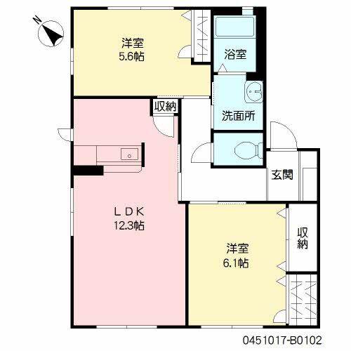 ディアコート鉄輪B(2LDK/1階)の間取り写真