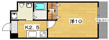 アートプラザ枚方(1K/2階)の間取り写真