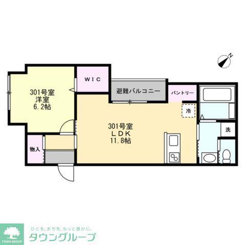 ベイルーム湘南藤沢(1LDK/3階)の間取り写真