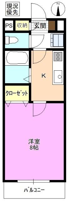 リバーサイド二子(1K/1階)の間取り写真